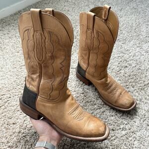 Lucchese Made In USA Brown Leather Cowboy Boots Western Square Toe Mens Size 9.5
